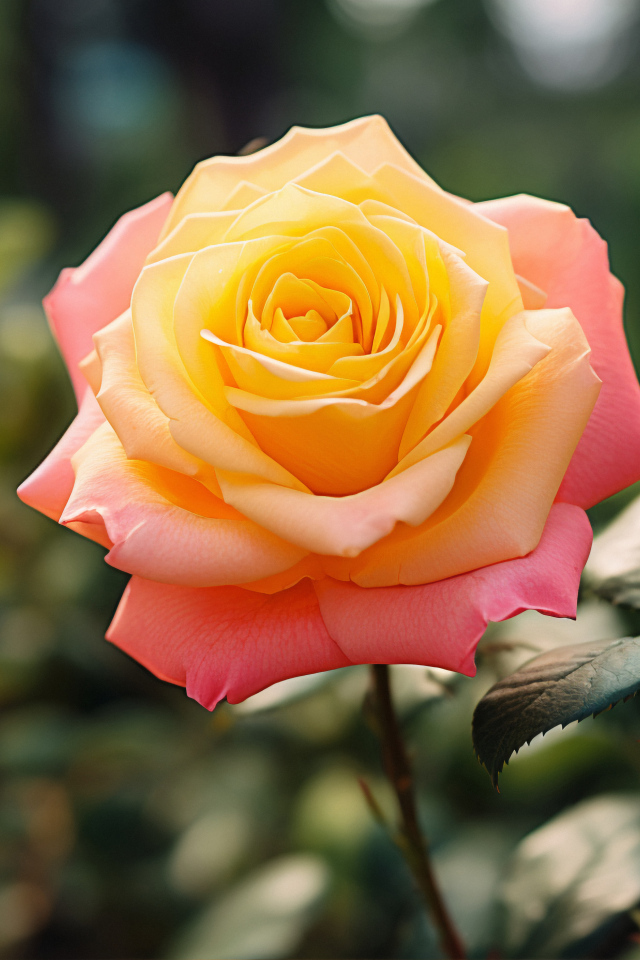 Розовая роза с желтой серединкой с бутоном