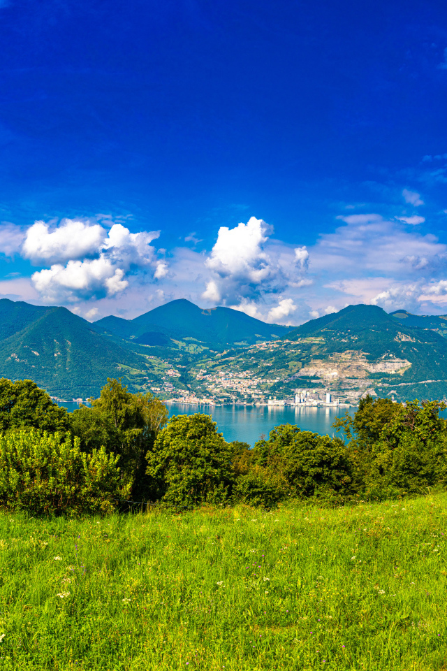 Красивая панорама на горы и зеленую траву