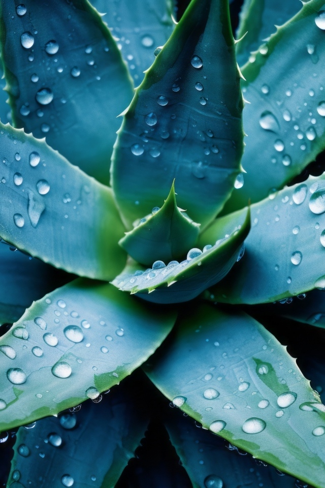 Большое зеленое алоэ в каплях воды