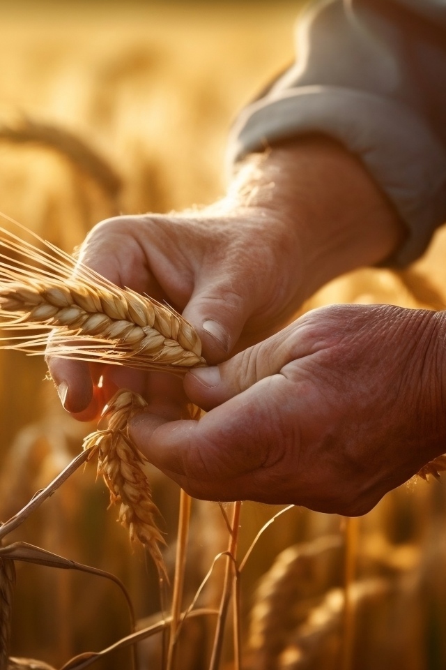 Спелые колосья пшеницы в руках