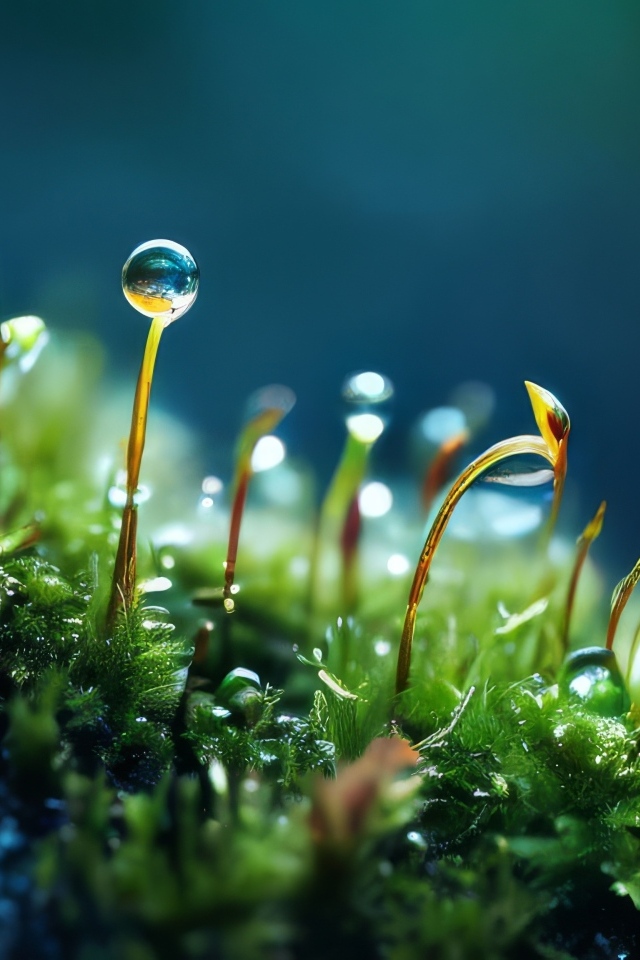 Молодые ростки травы на покрытой мхом земле