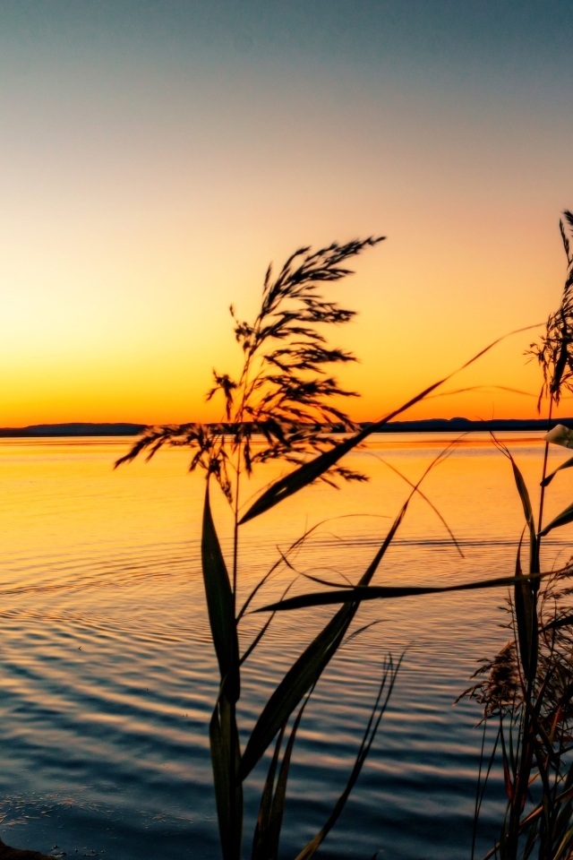 Тихий закат солнца над озером