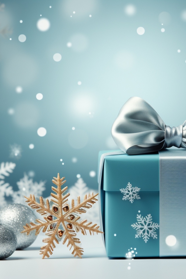 Подарок с игрушками на елку, шаблон для новогодней открытки