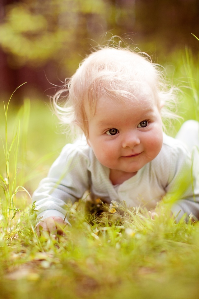 Милый светловолосый ребенок в траве