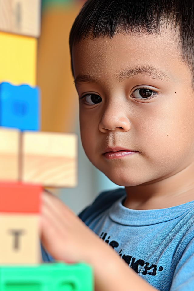 Маленький мальчик играет с кубиками