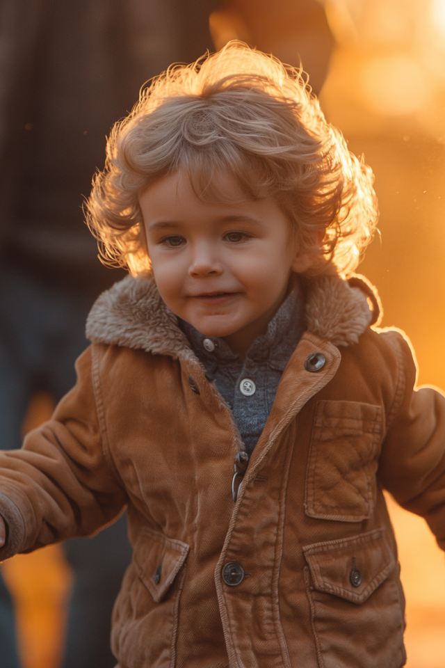 Маленький мальчик гуляет в осеннем парке