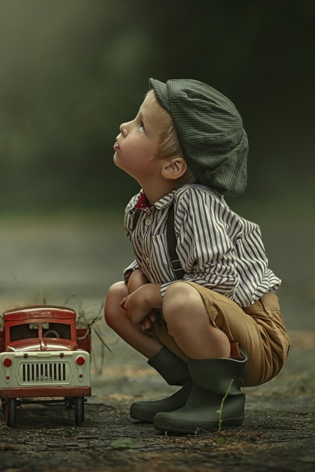 Маленький мальчик с игрушечным грузовиком