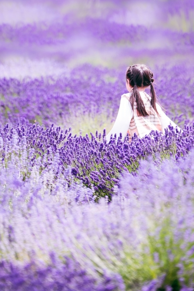 Маленькая девочка гуляет по лавандовому полю