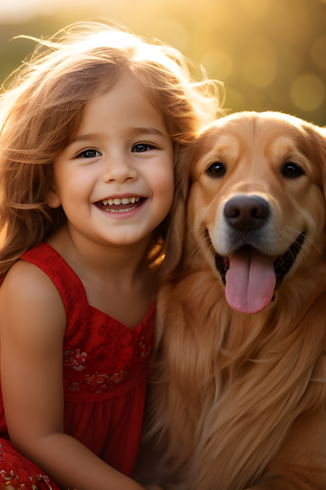 Маленькая улыбающаяся девочка с золотистым ретривером