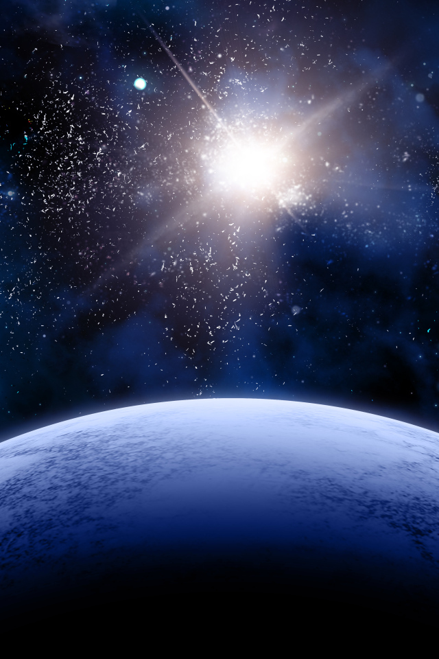 Яркая вспышка в космосе на фоне планеты Земля