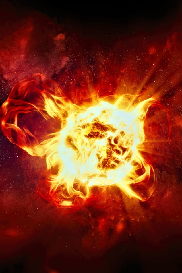 Огненный шар на коричневом фоне в космосе