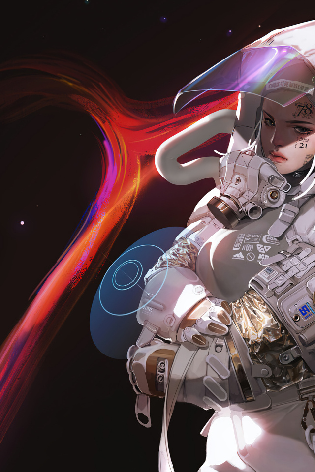 Девушка астронавт в скафандре в космосе