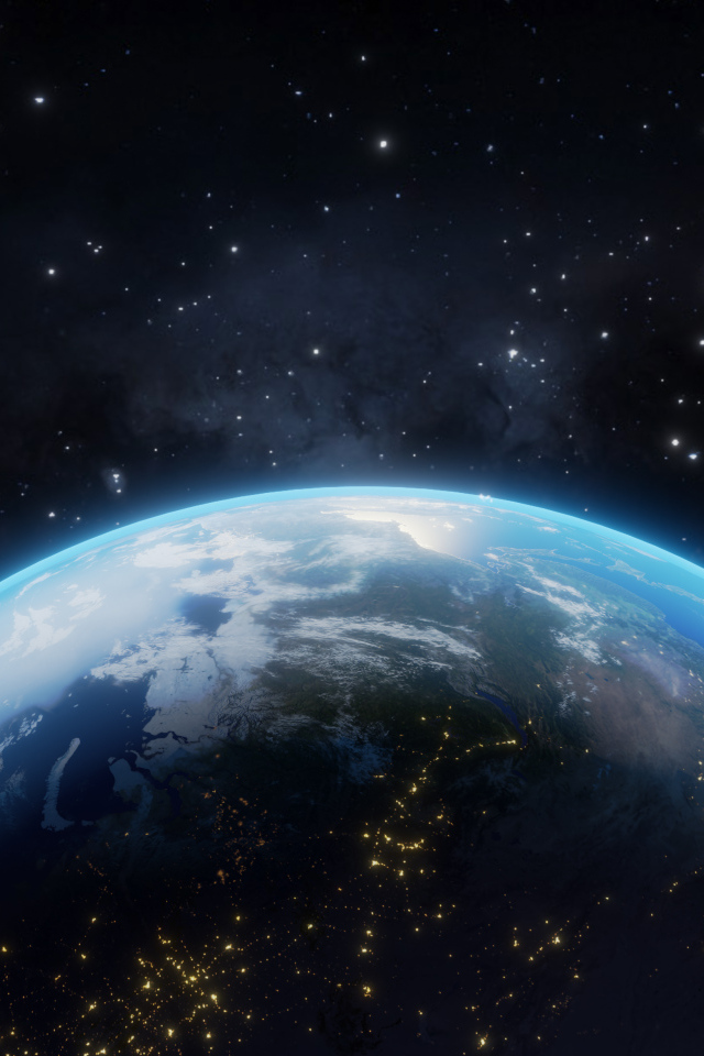 Половина планеты Земля в бескрайнем космосе