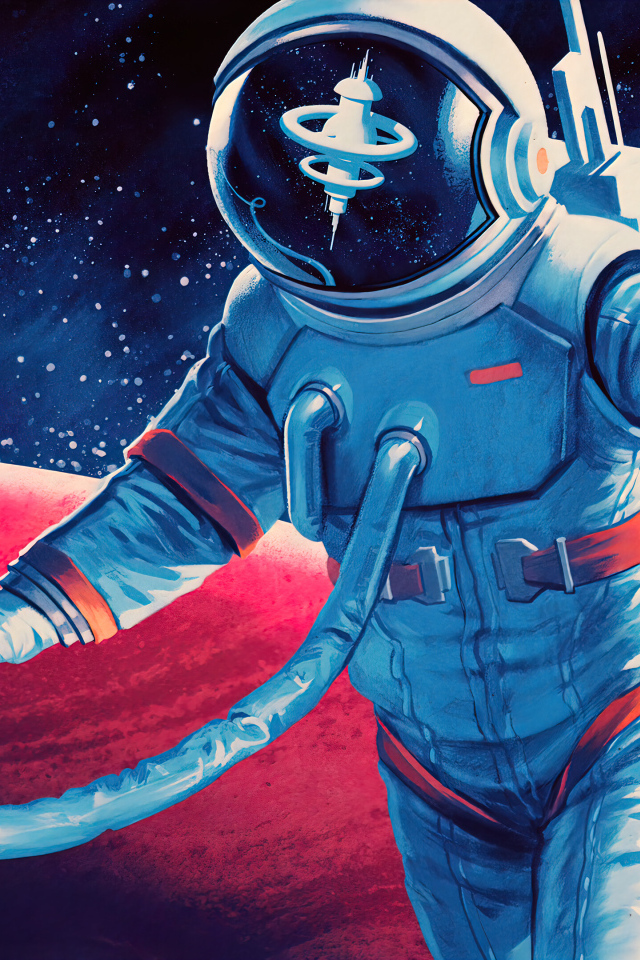 Мужчина астронавт в скафандре на фоне красной планеты