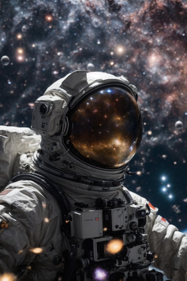Мужчина космонавт в скафандре в космосе
