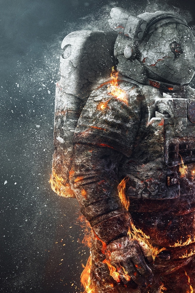 Астронавт NASA  в огненном скафандре