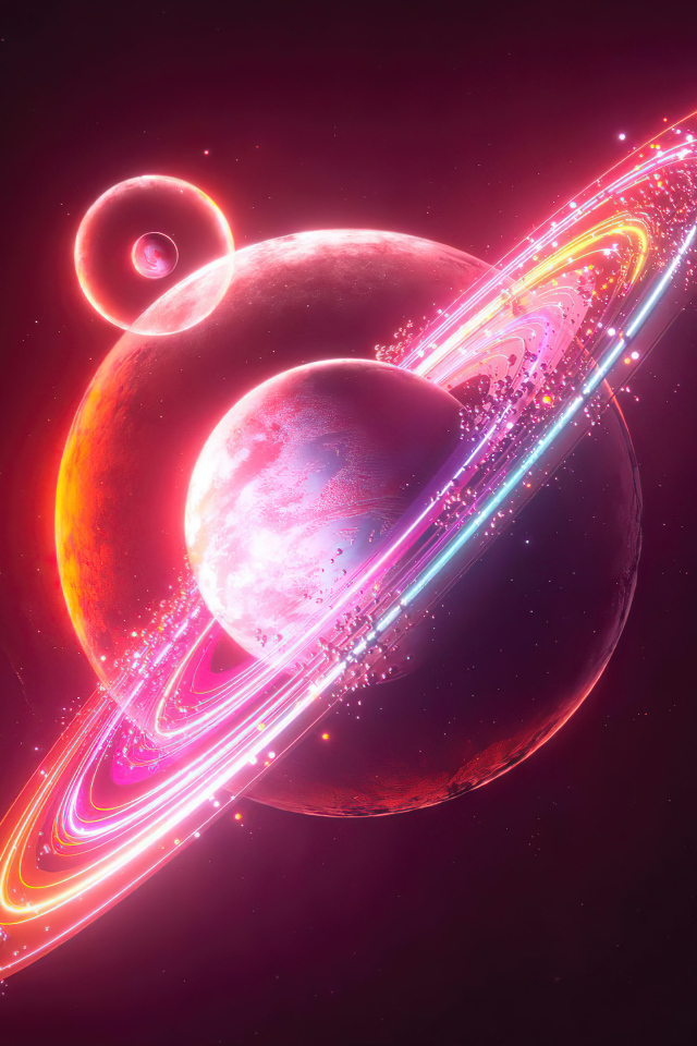 Планета сатурн с кольцами на фоне планеты Земля