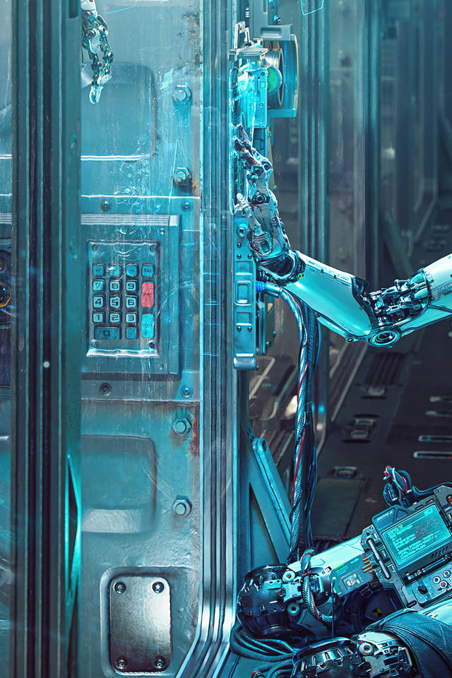 Девушка робот на космическом корабле