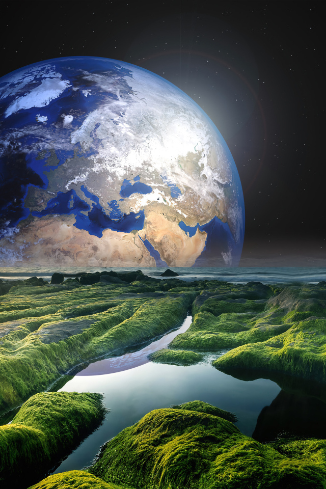 Вид на планету Земля с берега моря