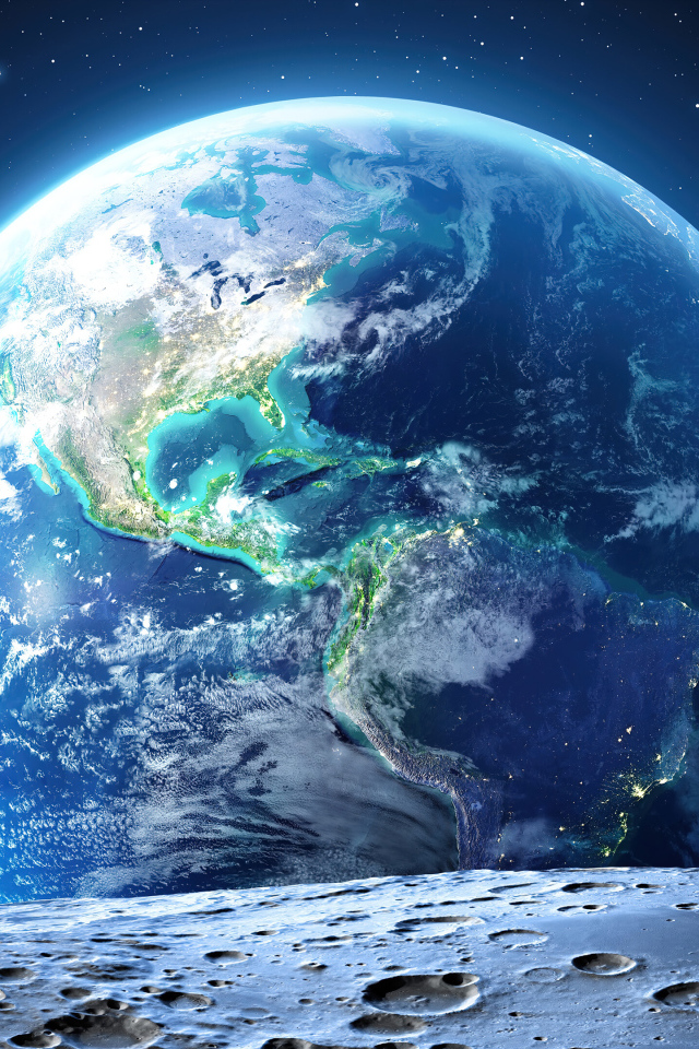 Вид на планету Земля с поверхности планеты
