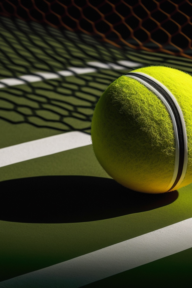 Шар для игры в теннис на поле у сетки