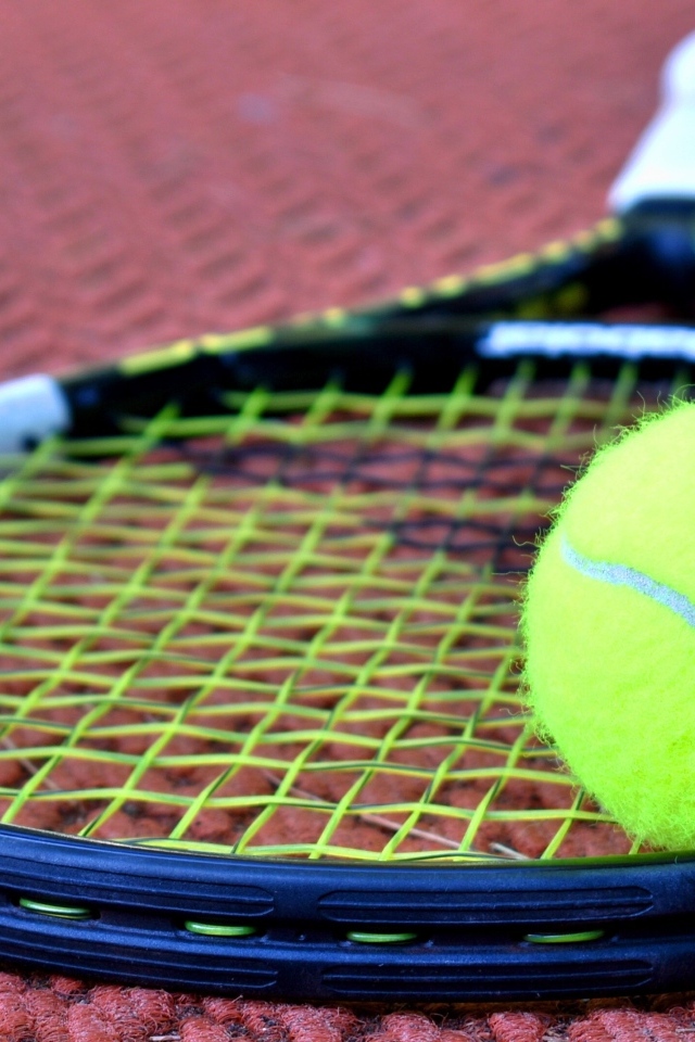 Две ракетки и желтый мяч для тенниса