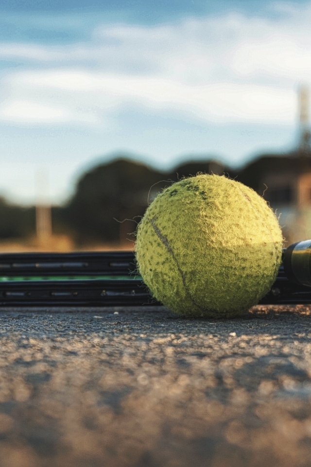 Желтый мяч и две ракетки для игры в теннис