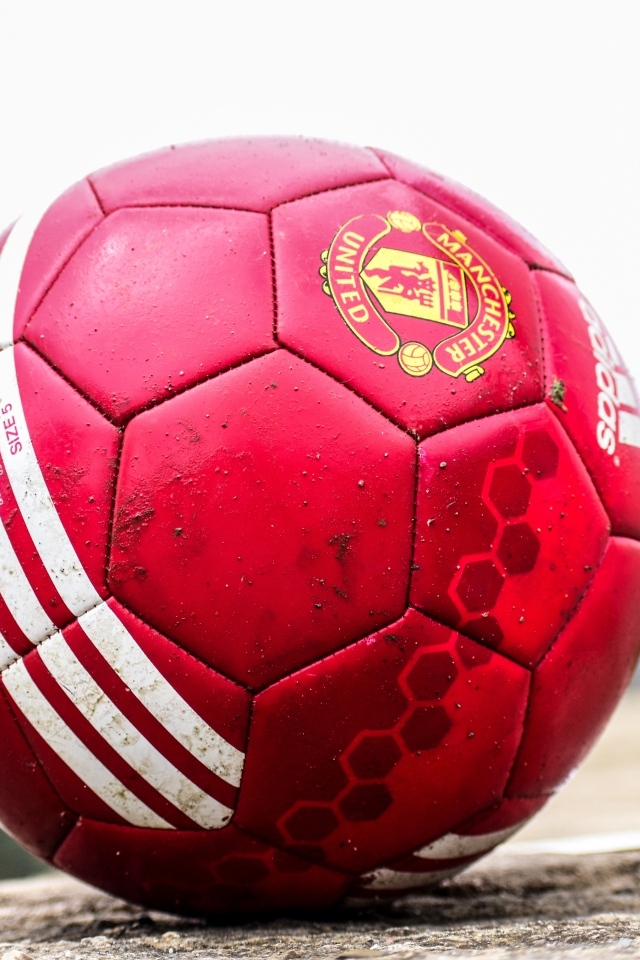 Красный футбольный мяч лежит на камне