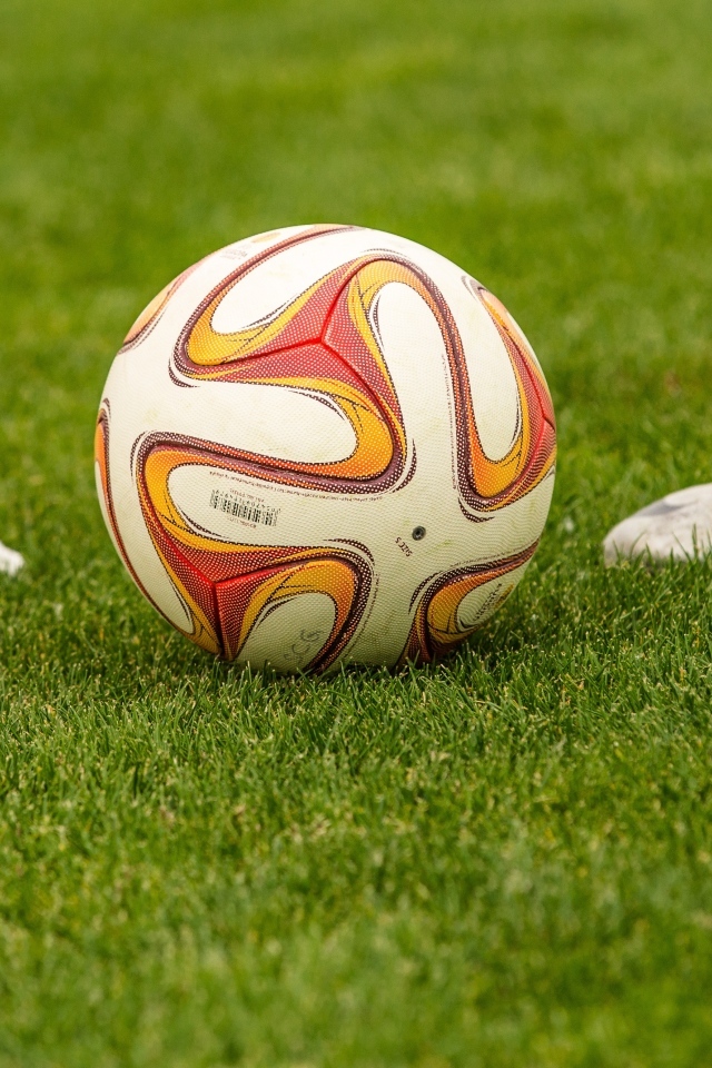 Футболисты с мячом на зеленой траве