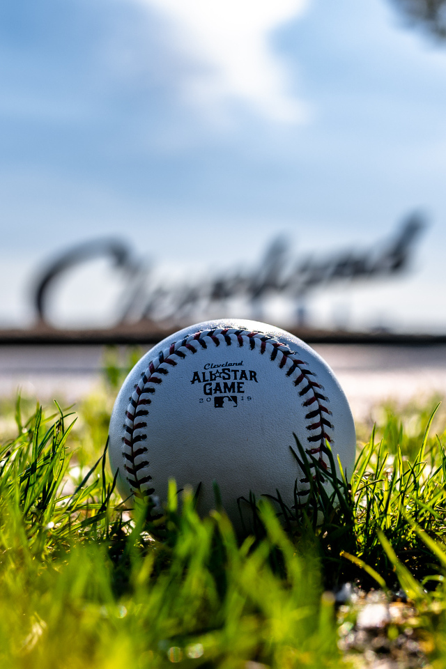 Кожаный бейсбольный мяч на зеленой траве