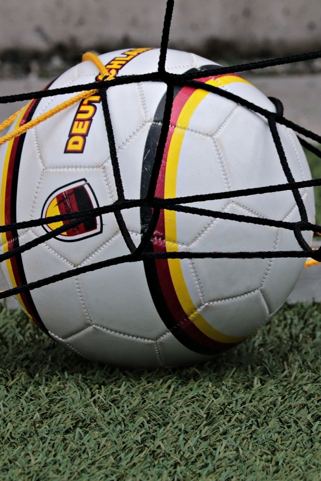 Футбольный мяч в воротах
