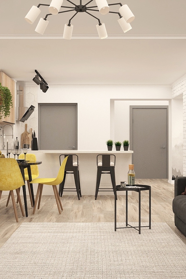 Просторная гостиная совмещена с кухней