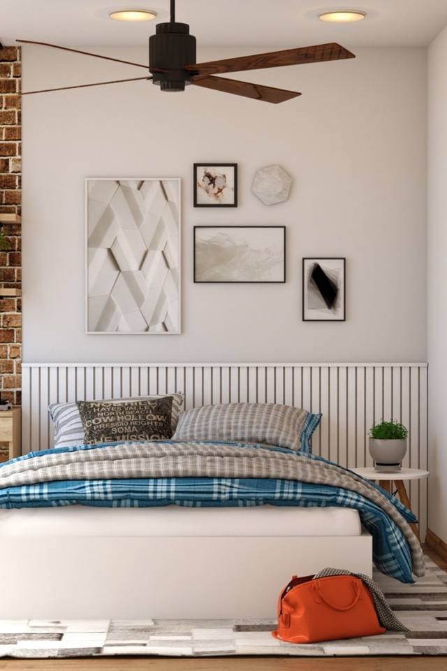 Белая мебель в спальне с большим окном