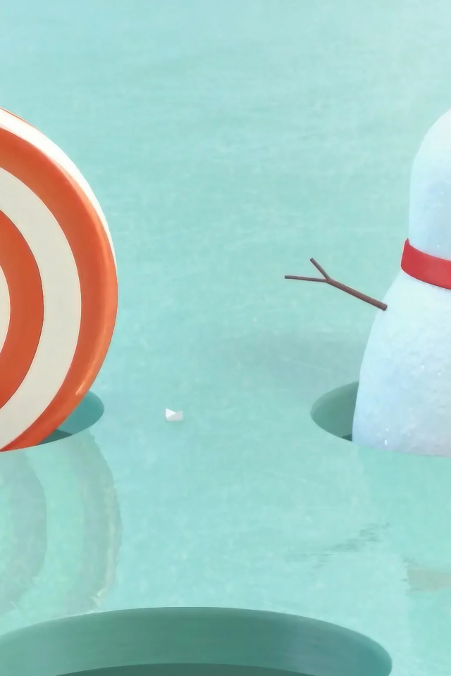 Снеговик с леденцом во льду 3д графика