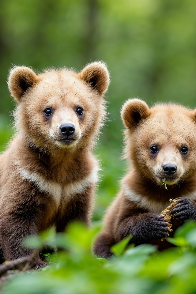 Два маленьких медвежонка в лесу