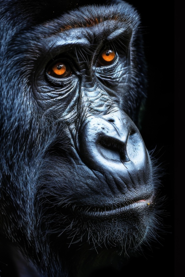 Морда черной кареглазой гориллы