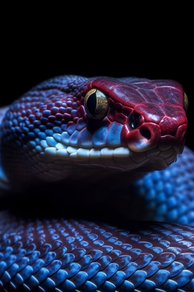 Фиолетовая змея на черном фоне