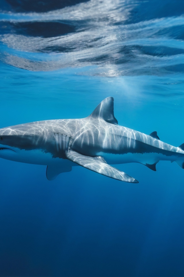 Большая акула плывет под водой