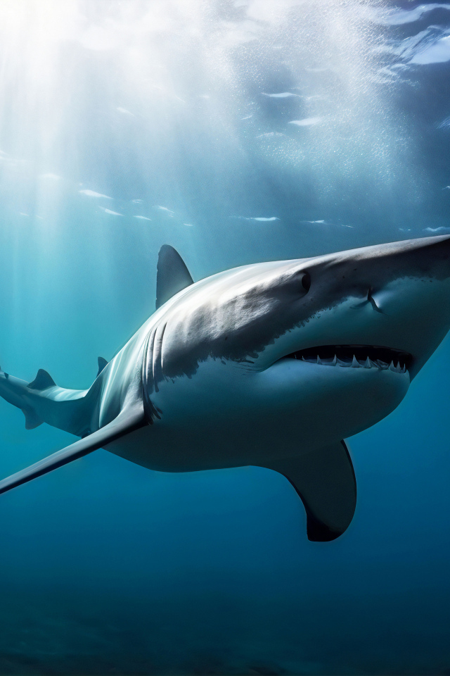 Большая хищная акула под водой 