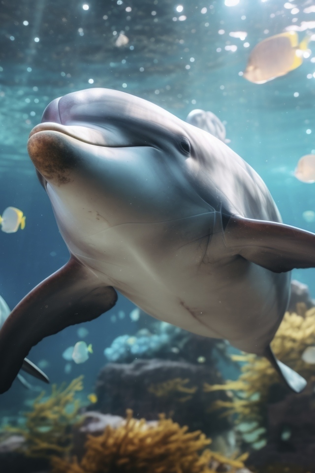 Дельфины и рыбы под водой