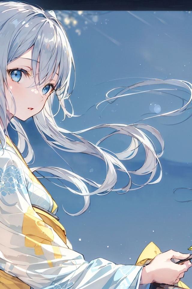 Девушка аниме украшена желтыми цветами