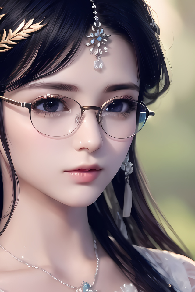 Девушка аниме в очках с украшениями на голове