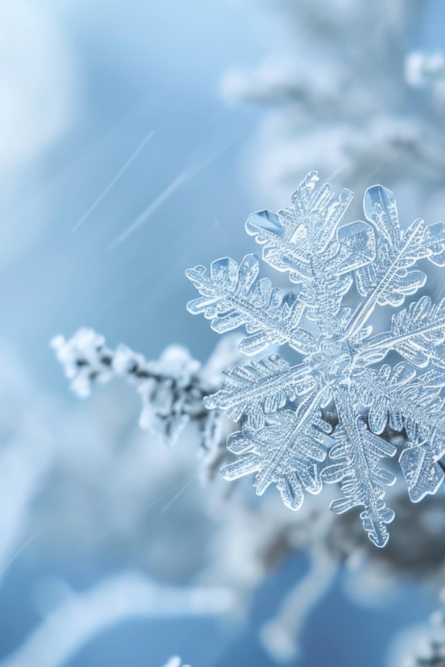 Снежинка на ветке макросъемка