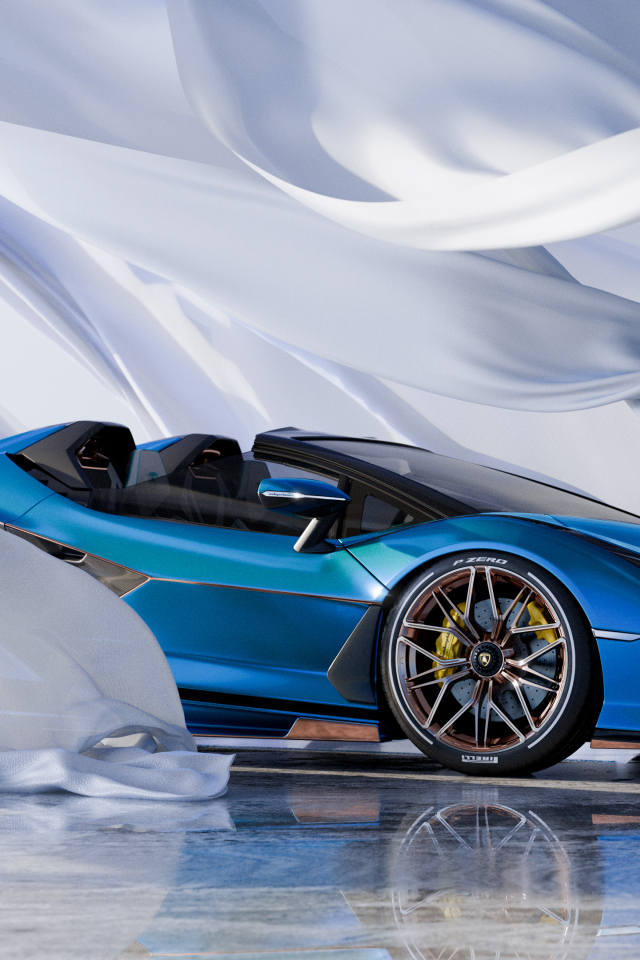 Голубой автомобиль Lamborghini Sián Roadster