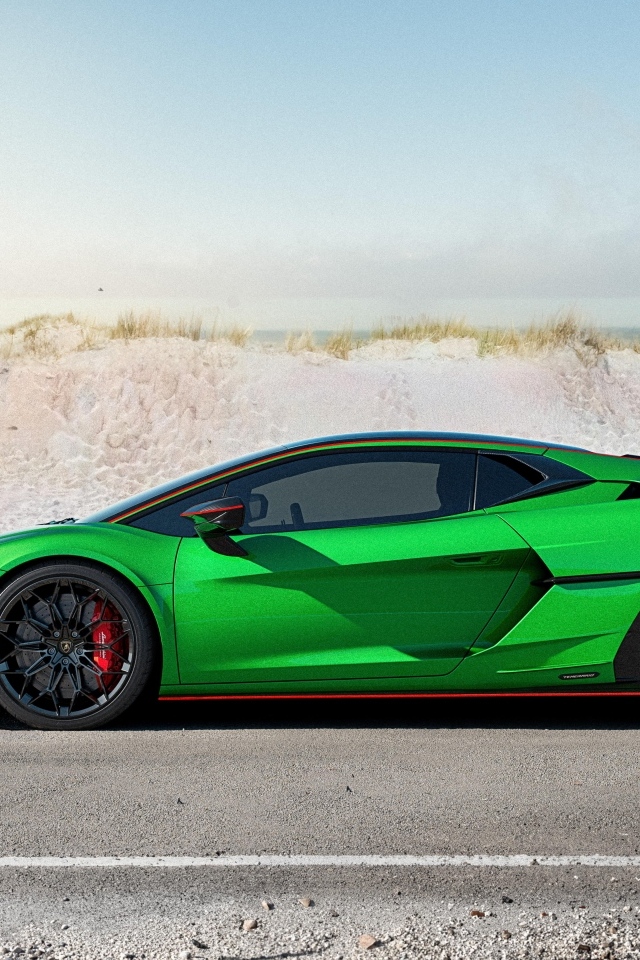 Спортивный зеленый автомобиль Lamborghini Temerario Alleggerita вид сбоку