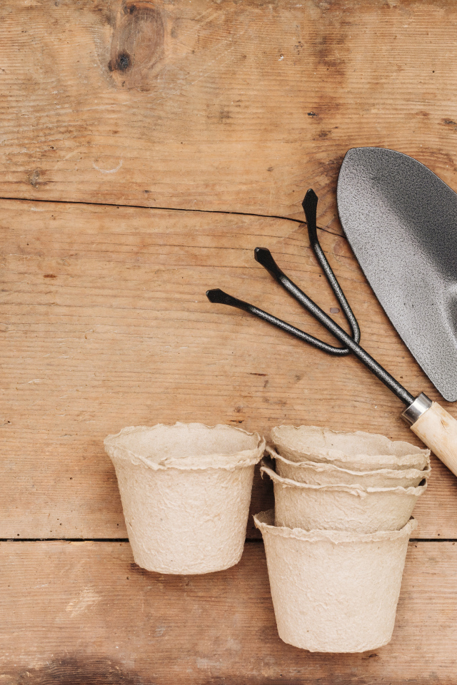 Садовый инвентарь на деревянном столе