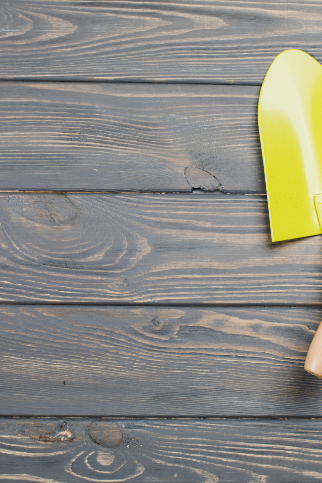 Желтые садовые принадлежности на деревянном фоне