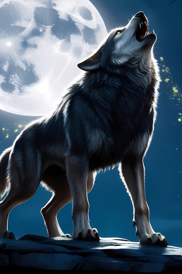 Нарисованный волк воет на луну