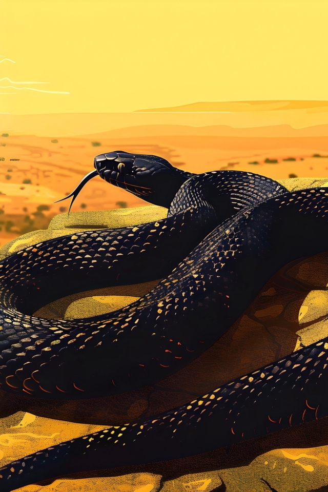 Черная нарисованная змея на камне