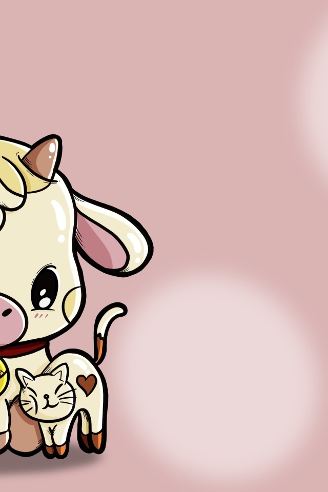 Нарисованный теленок с кошкой